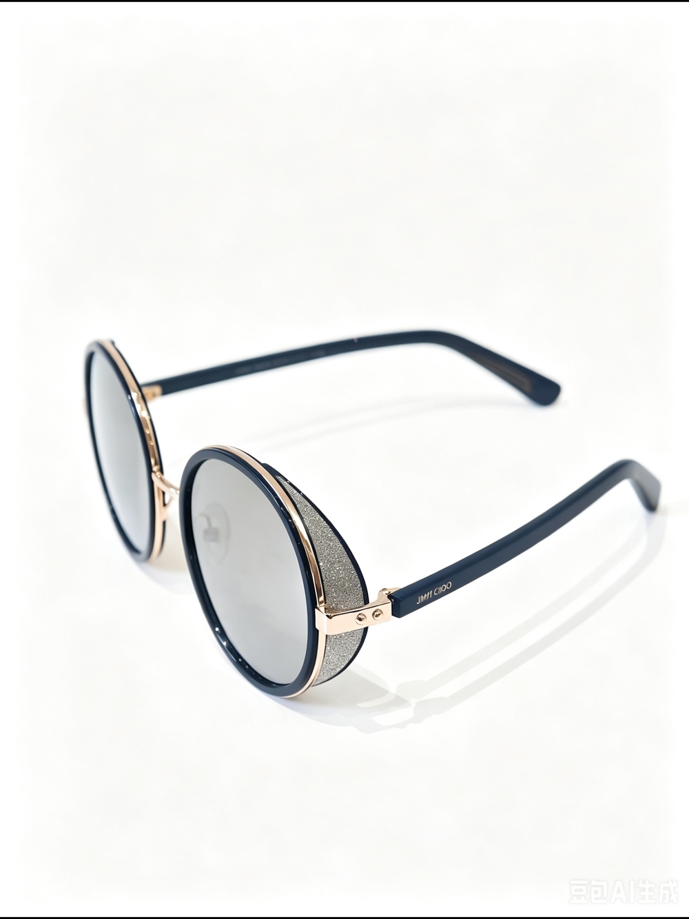 Jimmy Choo Andie/S Black Acetate Glitter Round Sunglasses